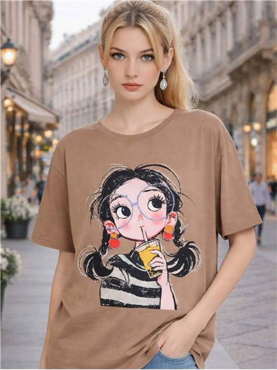 Camiseta girl drink con strass