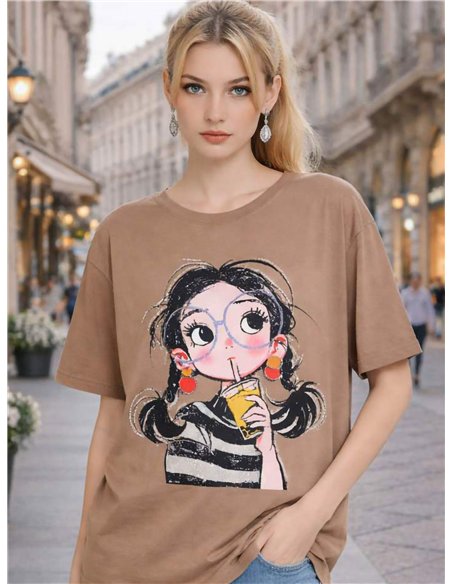 Camiseta girl drink con strass
