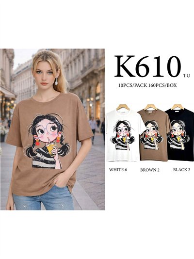 Camiseta girl drink con strass 2