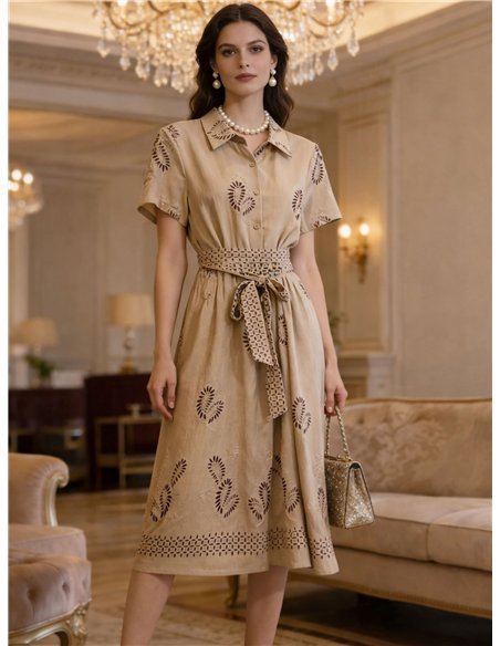 Robe-chemise brodée effet lin