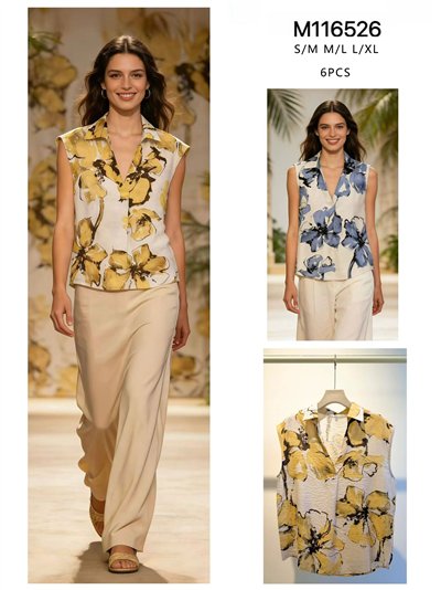 Ärmellose Bluse mit Aquarellblumenmuster 2