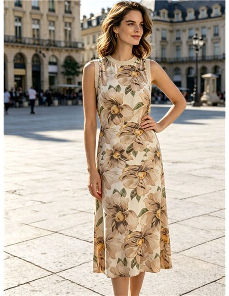 Vestido midi floral sin mangas