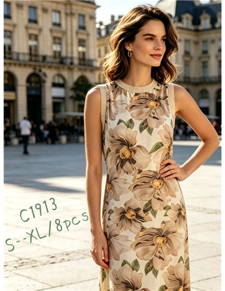 Vestido midi floral sin mangas