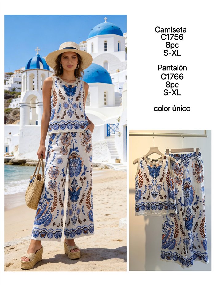 Top estampado mediterráneo