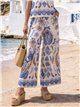 Pantalón wide leg estampado mediterráneo