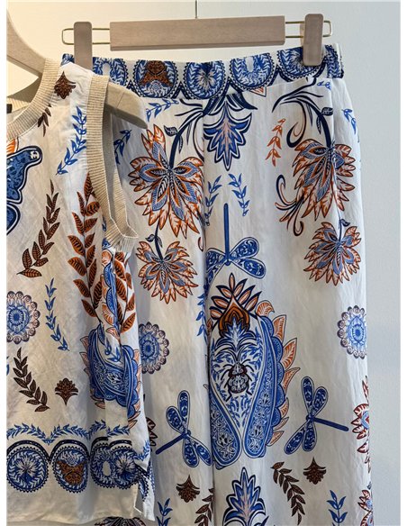 Pantalón wide leg estampado mediterráneo