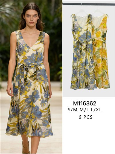 Abito midi a fantasia floreale con cintura 2