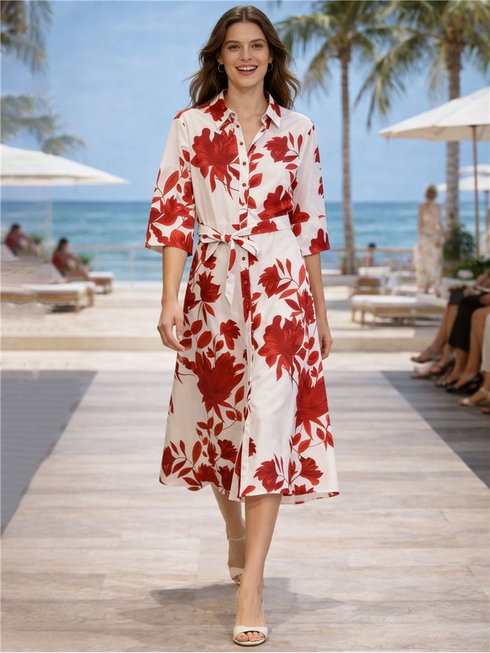 Vestido camisero floral con cinturón