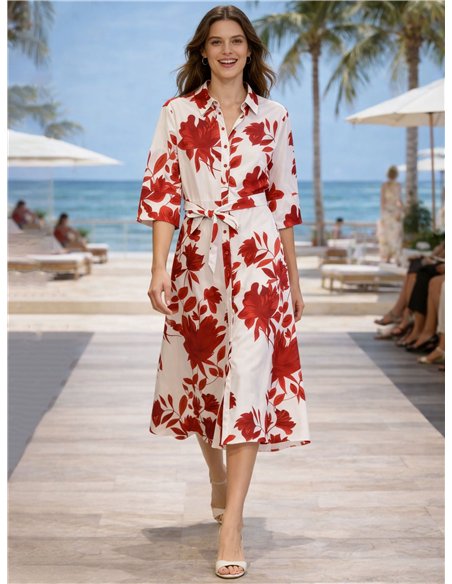 Vestido camisero floral con cinturón