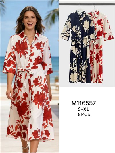 Vestido camisero floral con cinturón 2