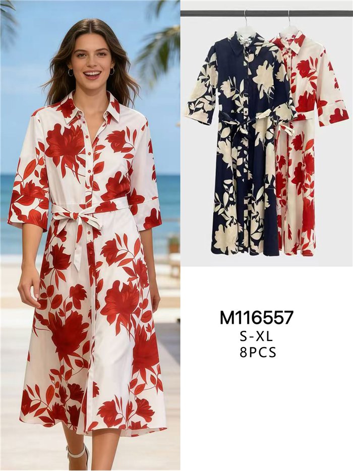 Vestido camisero floral con cinturón