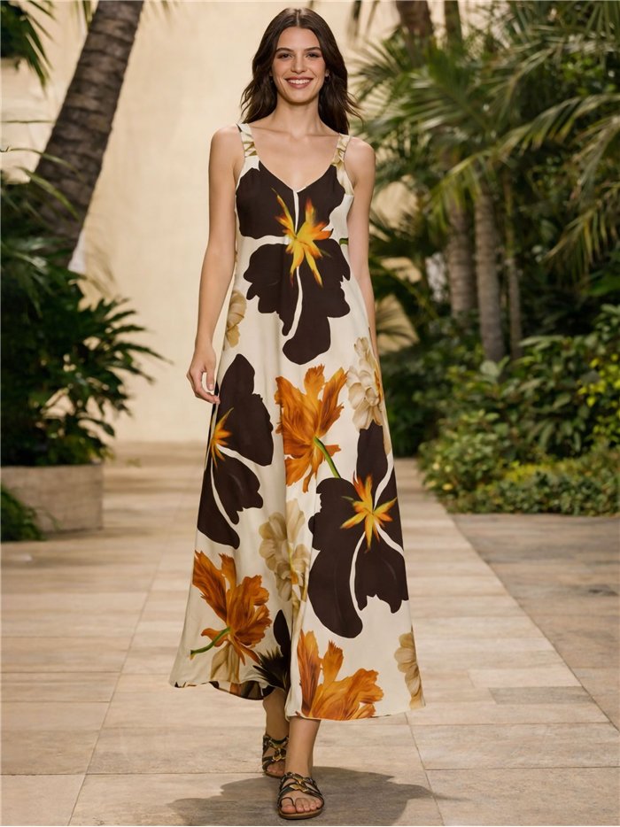 Vestido largo floral de tirantes