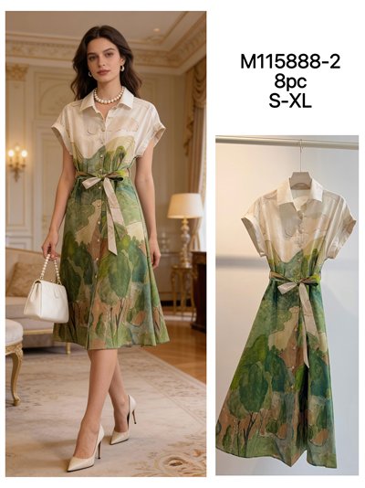 Vestido camisero estampado acuarela con cinturón 2