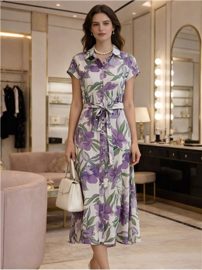 Vestido camisero floral con cinturón