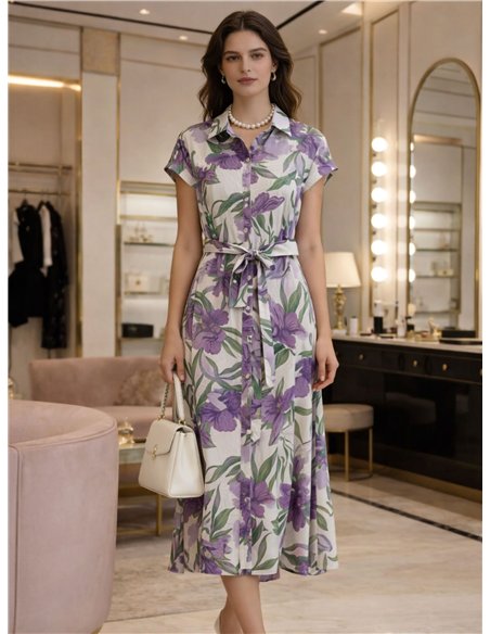 Vestido camisero floral con cinturón