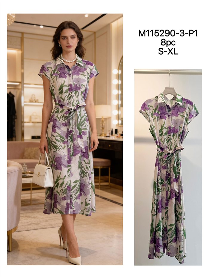 Vestido camisero floral con cinturón