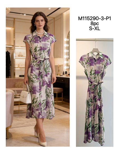 Vestido camisero floral con cinturón