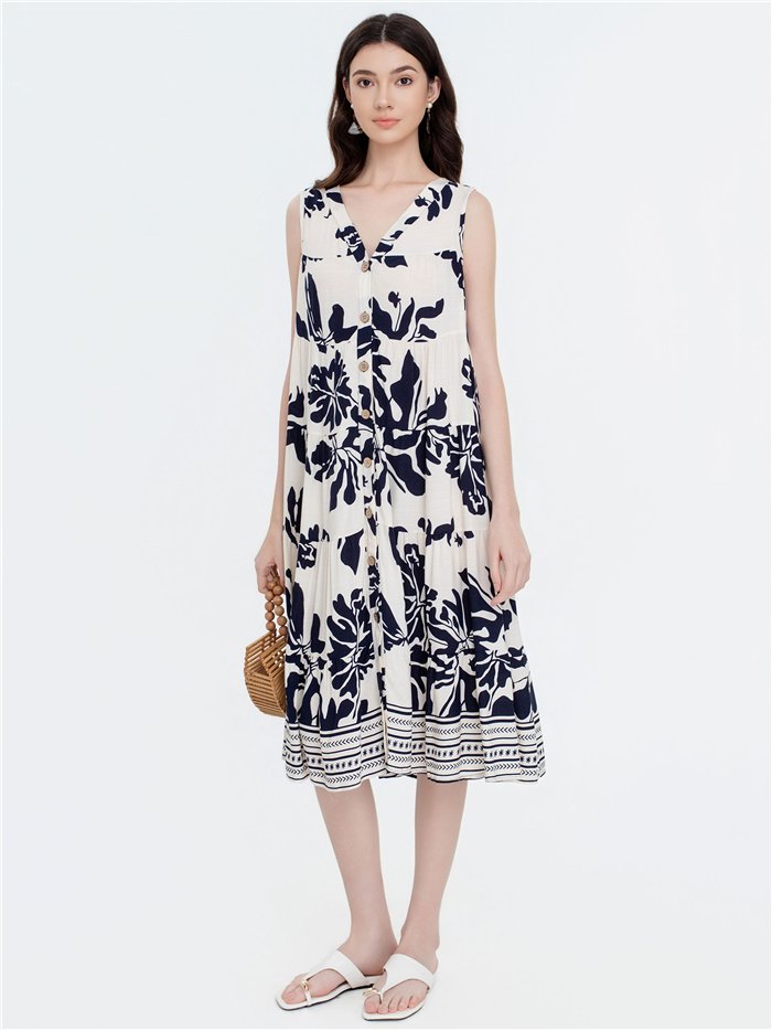 robe midi fleurie sans manches