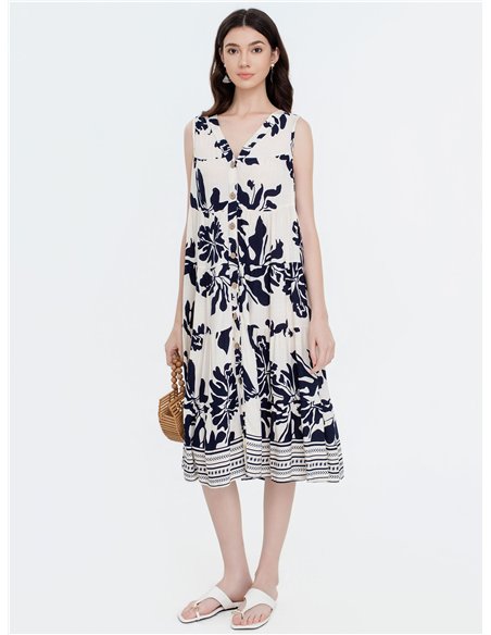 robe midi fleurie sans manches