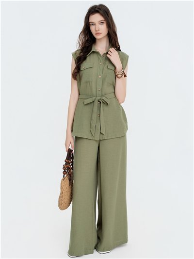 Sleeveless utility shirt and palazzo trousers set