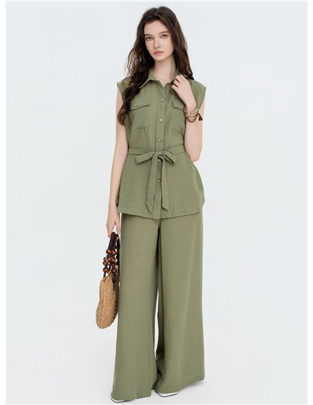 Sleeveless utility shirt and palazzo trousers set