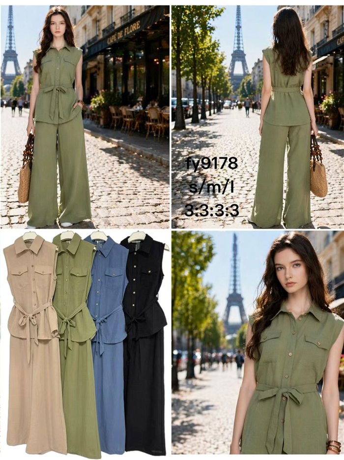 Sleeveless utility shirt and palazzo trousers set