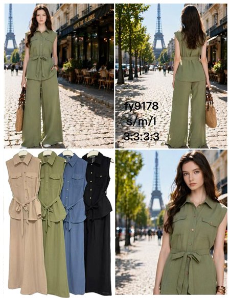 Sleeveless utility shirt and palazzo trousers set