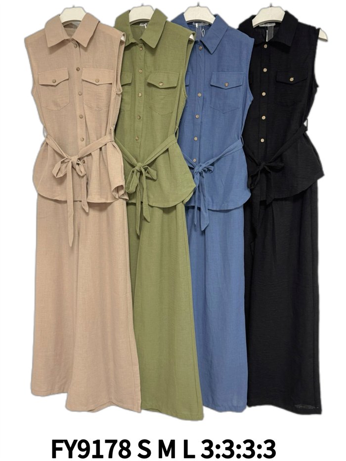 Sleeveless utility shirt and palazzo trousers set