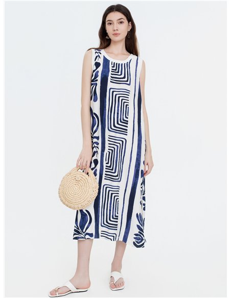 Abito midi senza maniche con motivo geometrico