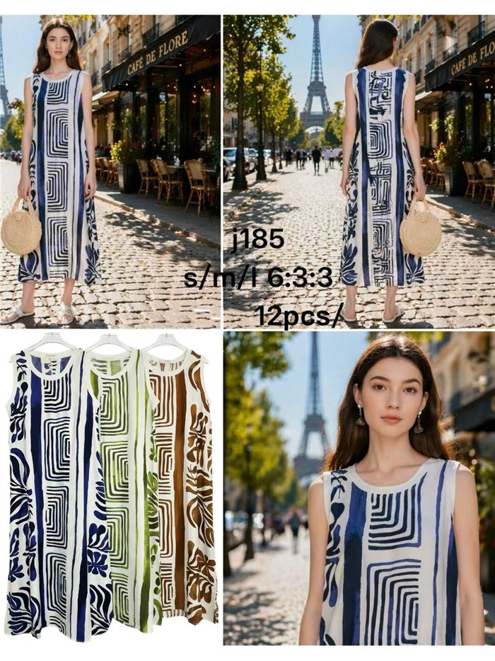 Abito midi senza maniche con motivo geometrico