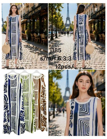 Abito midi senza maniche con motivo geometrico