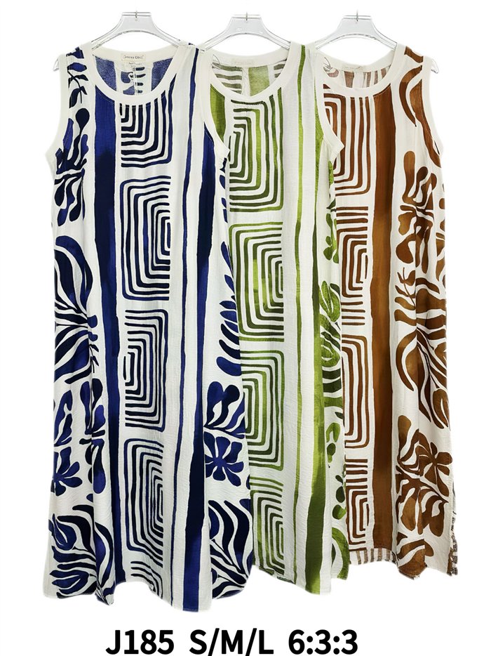 Abito midi senza maniche con motivo geometrico