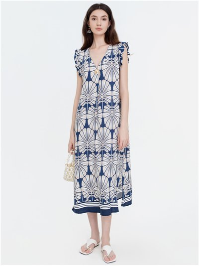 Bedrucktes Midikleid mit Schmuckknopf-Details