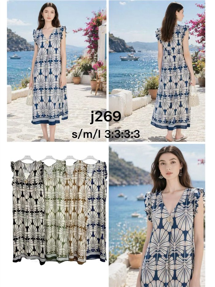 Bedrucktes Midikleid mit Schmuckknopf-Details