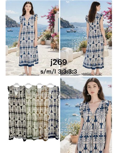 Bedrucktes Midikleid mit Schmuckknopf-Details