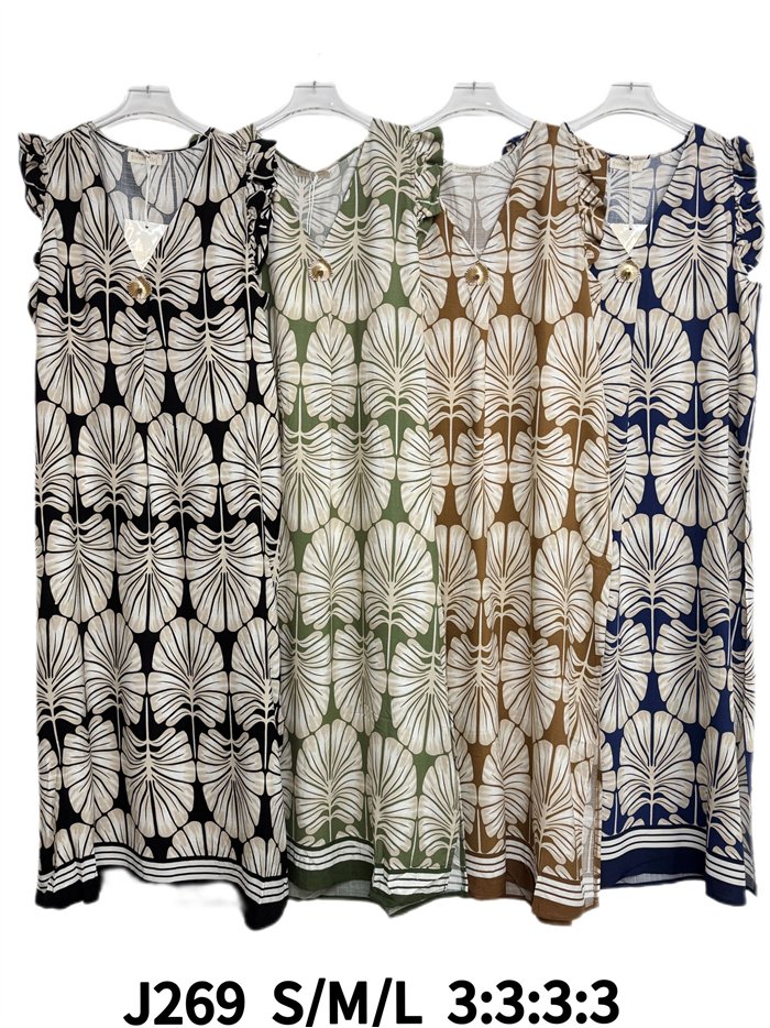 Bedrucktes Midikleid mit Schmuckknopf-Details