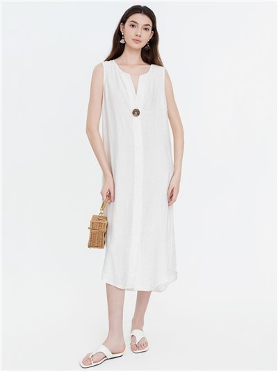 Abito midi ampio e semplice con dettagli a bottoni