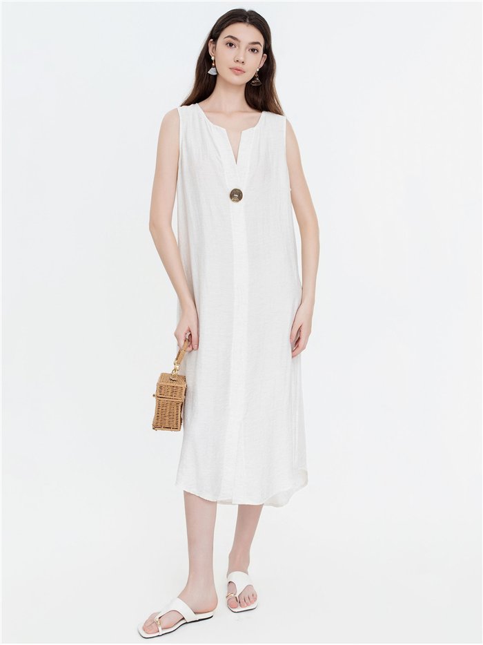 Abito midi ampio e semplice con dettagli a bottoni