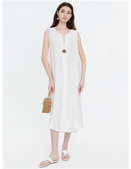 Abito midi ampio e semplice con dettagli a bottoni