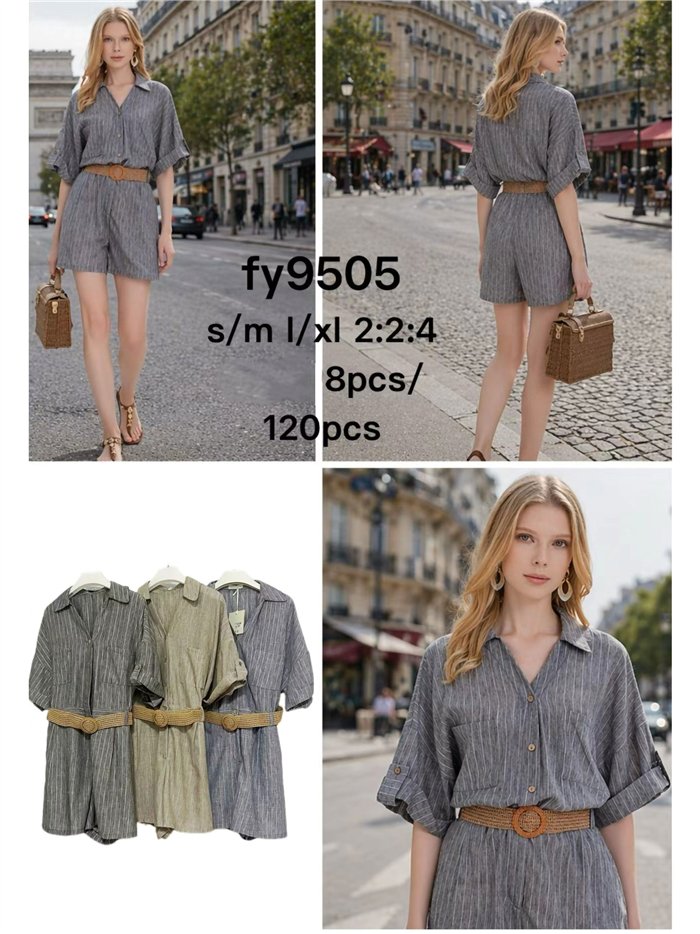 Mono corto lino brillo plateado con cinturón