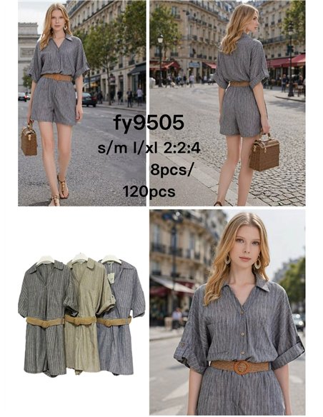 Mono corto lino brillo plateado con cinturón