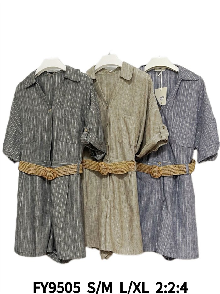 Mono corto lino brillo plateado con cinturón