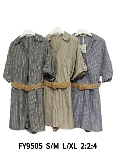 Mono corto lino brillo plateado con cinturón