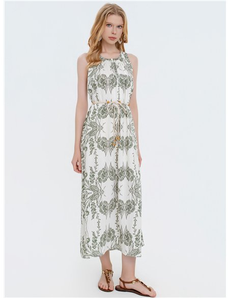 Vestido midi estampado botánico con cinturón