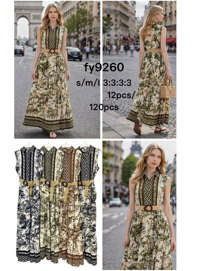 Vestido longo com estampa étnica e cinto de ráfia. 2