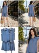Set aus Bluse in Denim-Optik mit Rüschen und Shorts