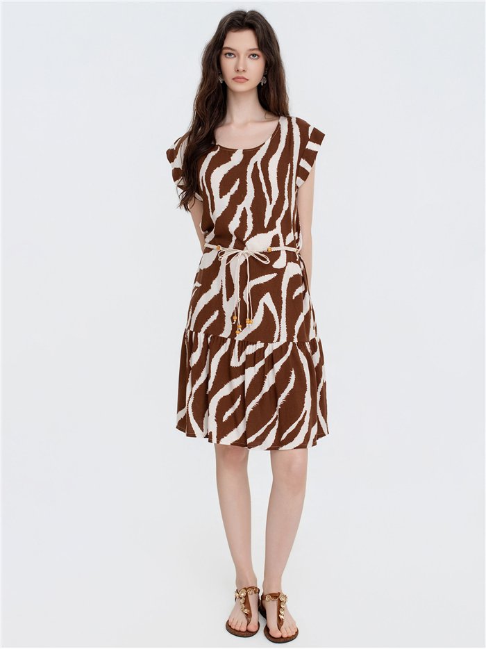 Robe courte à imprimé zèbre avec ceinture en corde