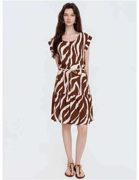Robe courte à imprimé zèbre avec ceinture en corde