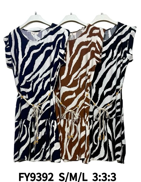 Robe courte à imprimé zèbre avec ceinture en corde