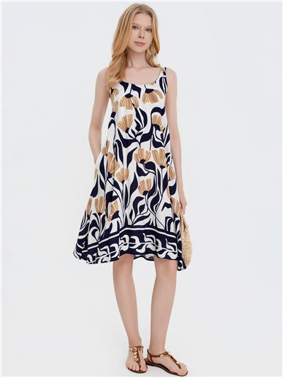 Vestido evasé estampado floral artístico